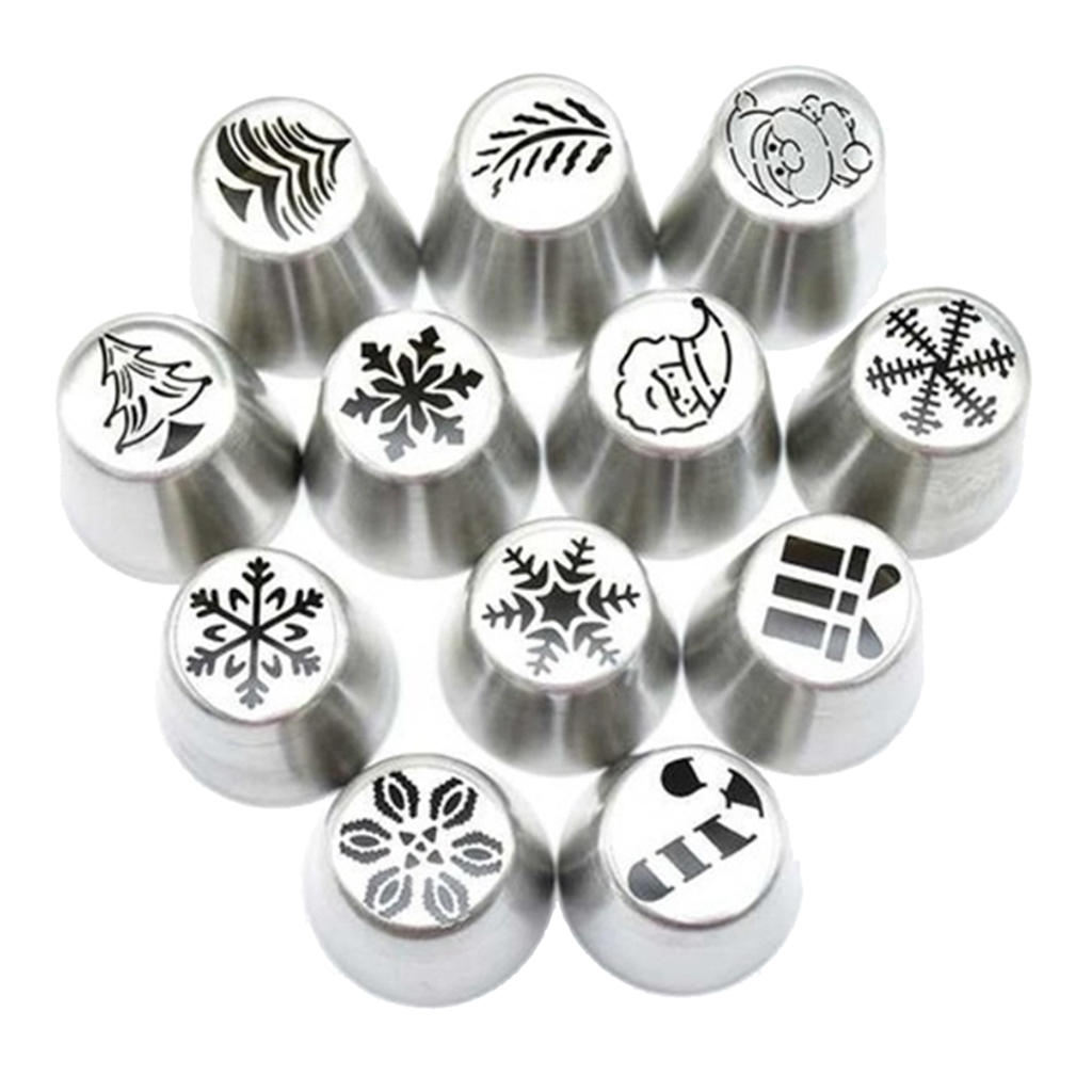 12 Stuks Rvs Kerst Pastry Icing Piping Nozzle Set, Grote Bakken