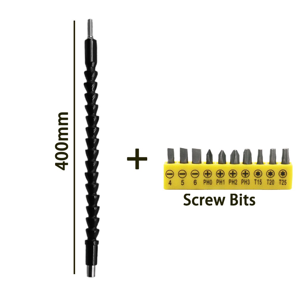 Flexible Shaft Drill Bit Extension Holder Link for Electronic Drill Hex Screwdriver Soft Shafts Driver Extend Rod Impact Tool: 400mm set