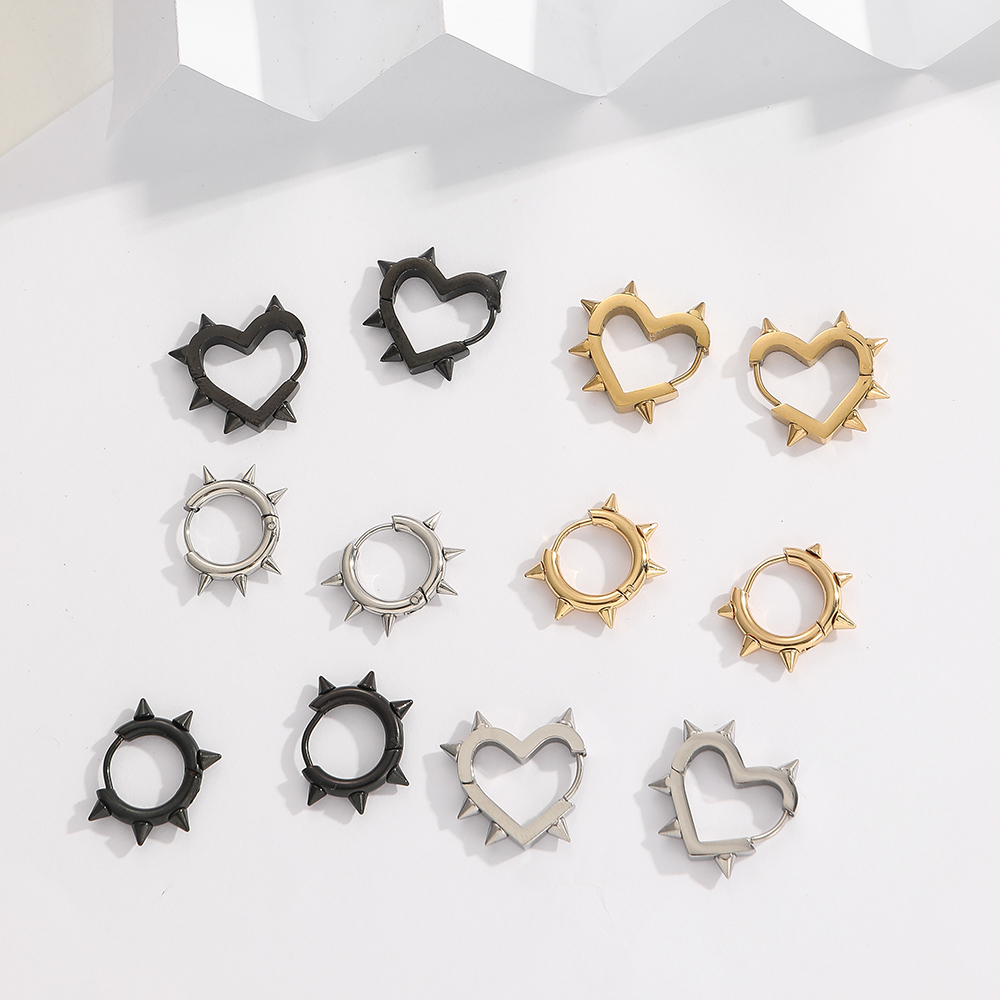 BenS-pendientes de acero inoxidable para mujer, aretes de aro pequeños con corazón espinoso, huggies redondos, joyería de al por mayor E67