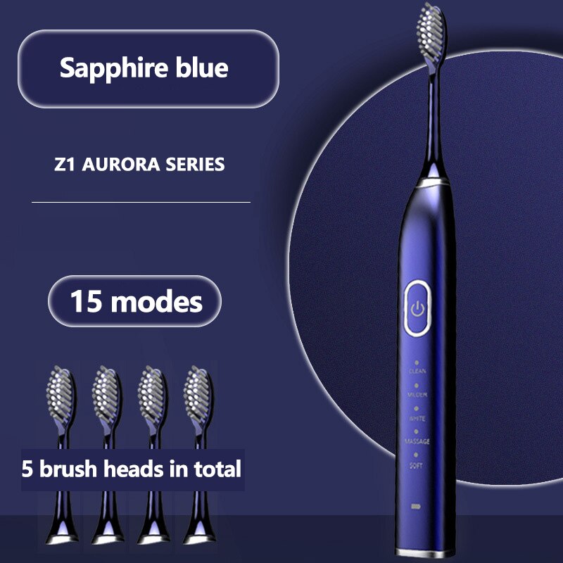 Sonic Electric Toothbrush 5 modes and 15 gears USB Charger Adult timer Brush Tooth Brushes 10 Replacement Heads Teeth Whitening: 01