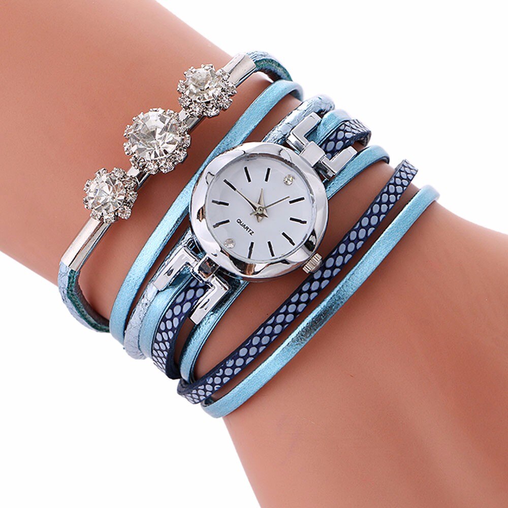 Vrouwen horloges Luxe Strass Lederen Armband Horloge Vrouwen Dames Quartz Horloge Casual Horloges Relogio Feminino * 741: Sky Blue