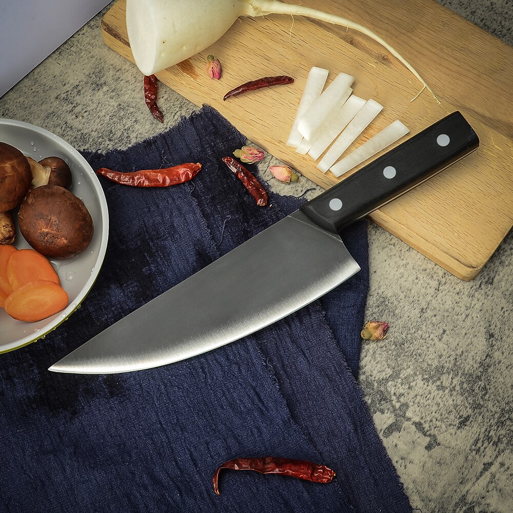 Multi-Function Chef's Knife Black Super Sharp Blade Knife Santoku Slicing Chef 3Cr13 Stainless Steel Knife with Wood Handle