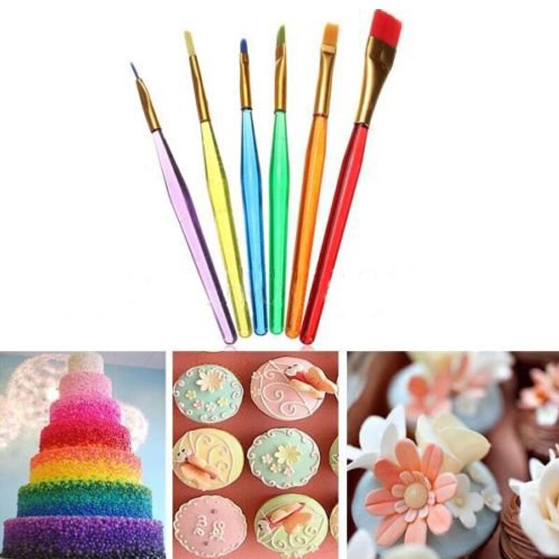 6 Pièces/ensemble multicolore Bonbons Glaçage Gâteau Décor Peinture Brosses Ensemble de Cuisson Kit Outils RH