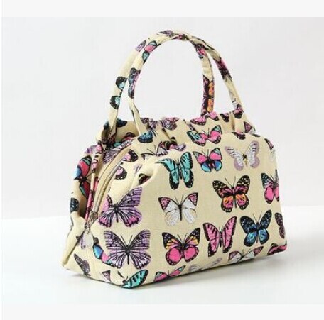 Lonchera de lona a la para mujer, bolsa con cierre Floral, portátil, para Picnic, trabajo escolar, bolsa de Almuerzo