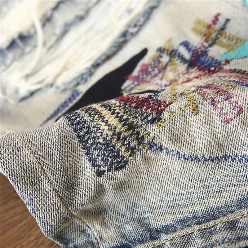 Japanese Harajuku Patchwork Ripped Jean Shorts Urban Boys Streetwear Distressed Hip Hop Punk Denim Shorts Plus Size