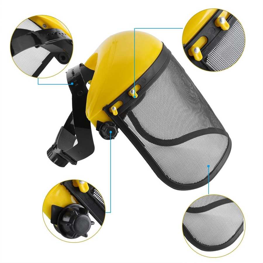 Casco de seguridad con visera de malla para desbrozadora, protector facial para cortacésped forestal,