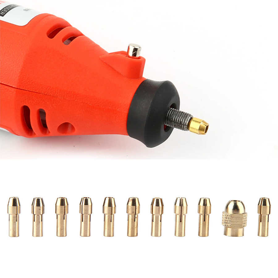 Mini taladro de latón de 11 piezas, Portabrocas para herramienta rotativa Dremel de 0,5-3,2mm, latón y tuerca para amoladora eléctrica, accesorios para herramientas giratorias