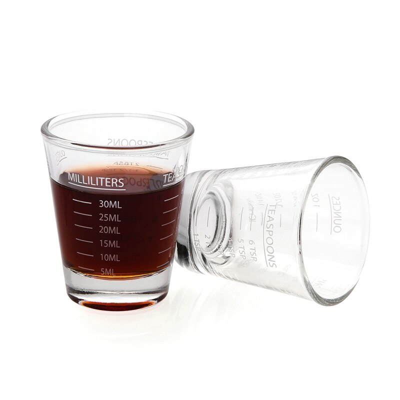 2Pcs 30Ml Espresso Onskop Met Afgestudeerd Meten Verdikte Oz Glas Bakken Dubbele Metering Koffie Transparant Jigger