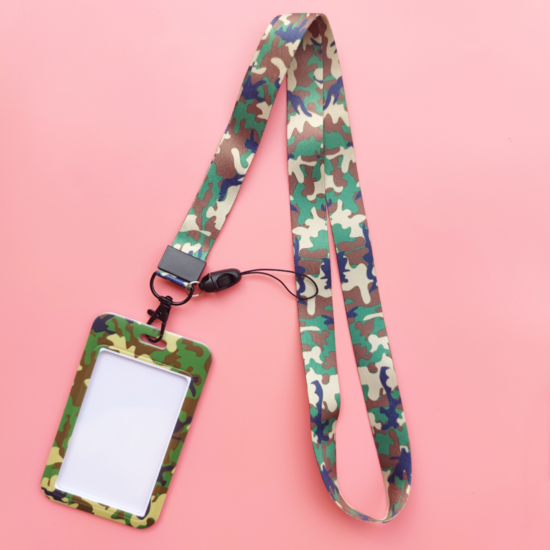 Men's Camouflage Card Case Lanyard ID Badge Holder Bus Card Cover Door Card Credit Card Holders Neck Strap