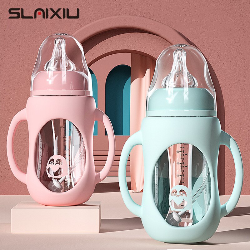 Baby flasche Glas Dual Verwenden und freundlicher Trinkbecher Flasche Griff Griff für Natürliche Breite Mund PP Glas Silikon griff
