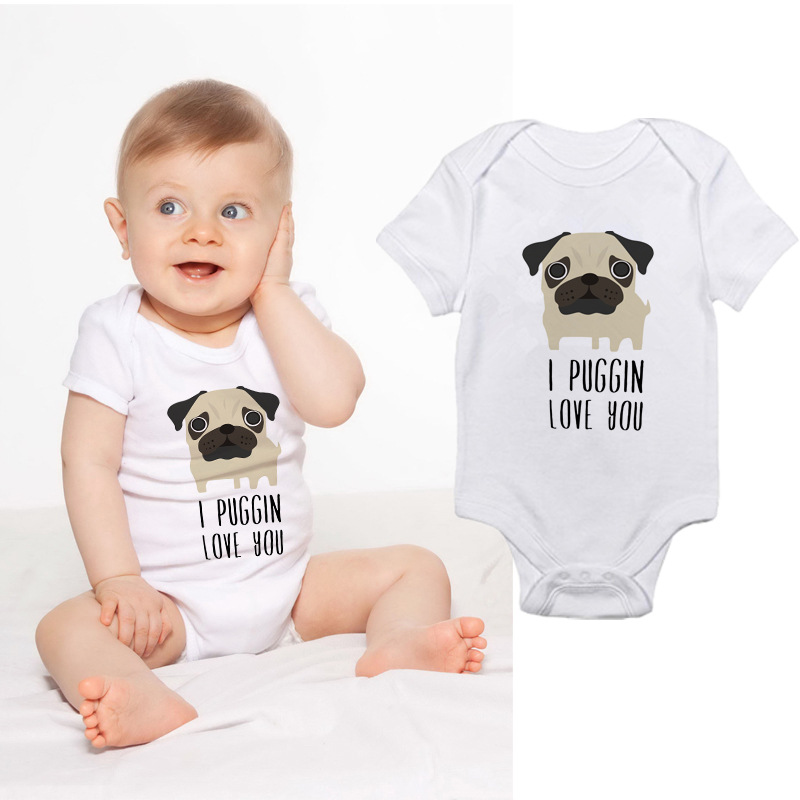 Ik Puggin Liefde U Baby Bodysuit Grappige Katoenen Korte Mouw Baby Boy Girl Pug Print Body Baby Rompertjes Onesie Kleding