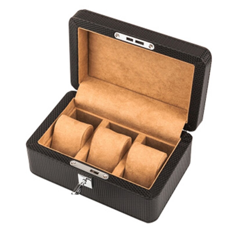 3 Slots Luxury Wood Watch Box Case Organizer with Lock Jewelry Storage Holder Case: 5