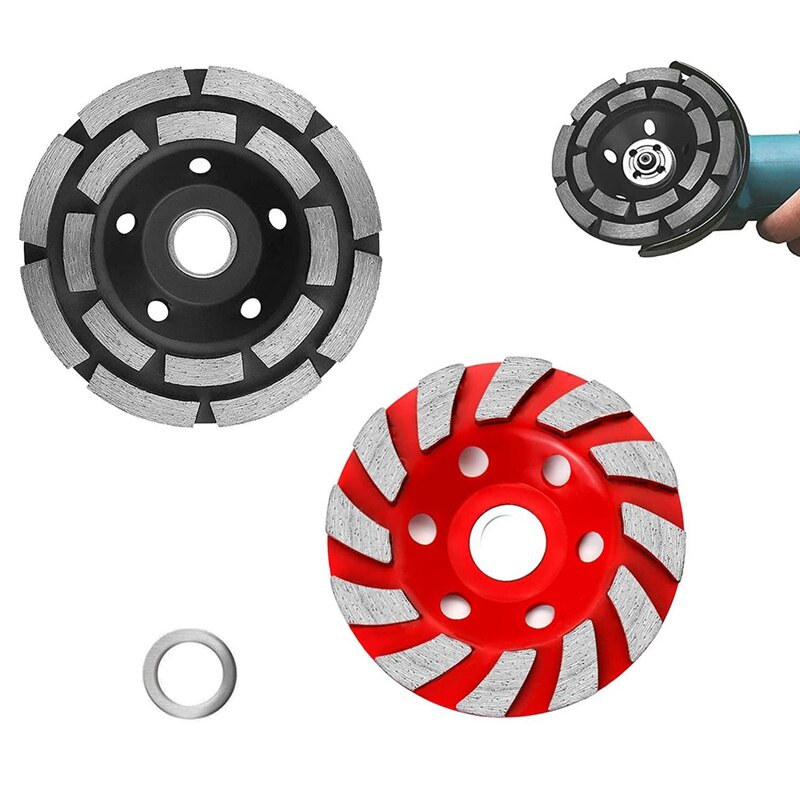 2Pcs 4Inch Diamond Cup Grinding Wheel Concrete Sanding Discs 12 Segments Heavy Duty Angle Grinder Wheels (BLACK+RED)