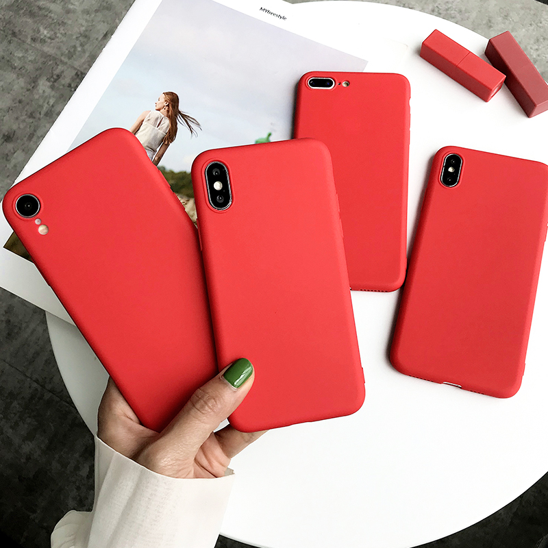 Funda de teléfono roja mate para iphone 12 13 11 Pro XS Max XR X 8 7 6S 6 Plus SE fundas de silicona Color sólido suave TPU contraportada