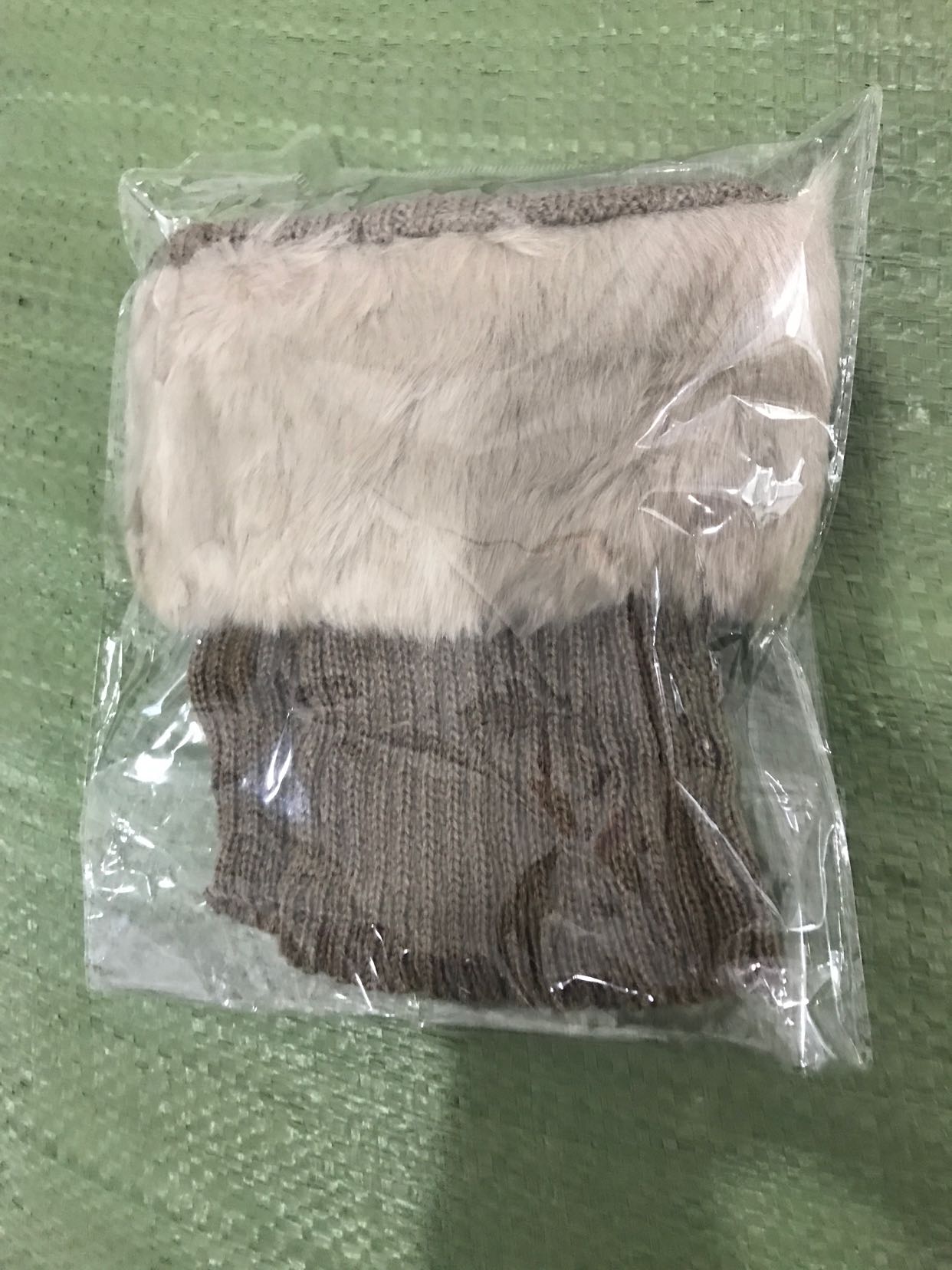 Herfst winter casual dames gebreide laarzen manchetten bont gebreide warme beenwarmers laarzen sokken beenwarmers schoenen set kerst: Khaki