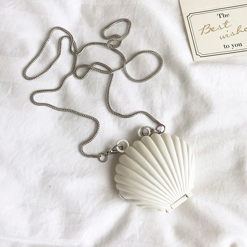 Mini shell crossbody bag sommer høy pvc dameveske kjede skulder messenger bag søt reiseveske: Hvit