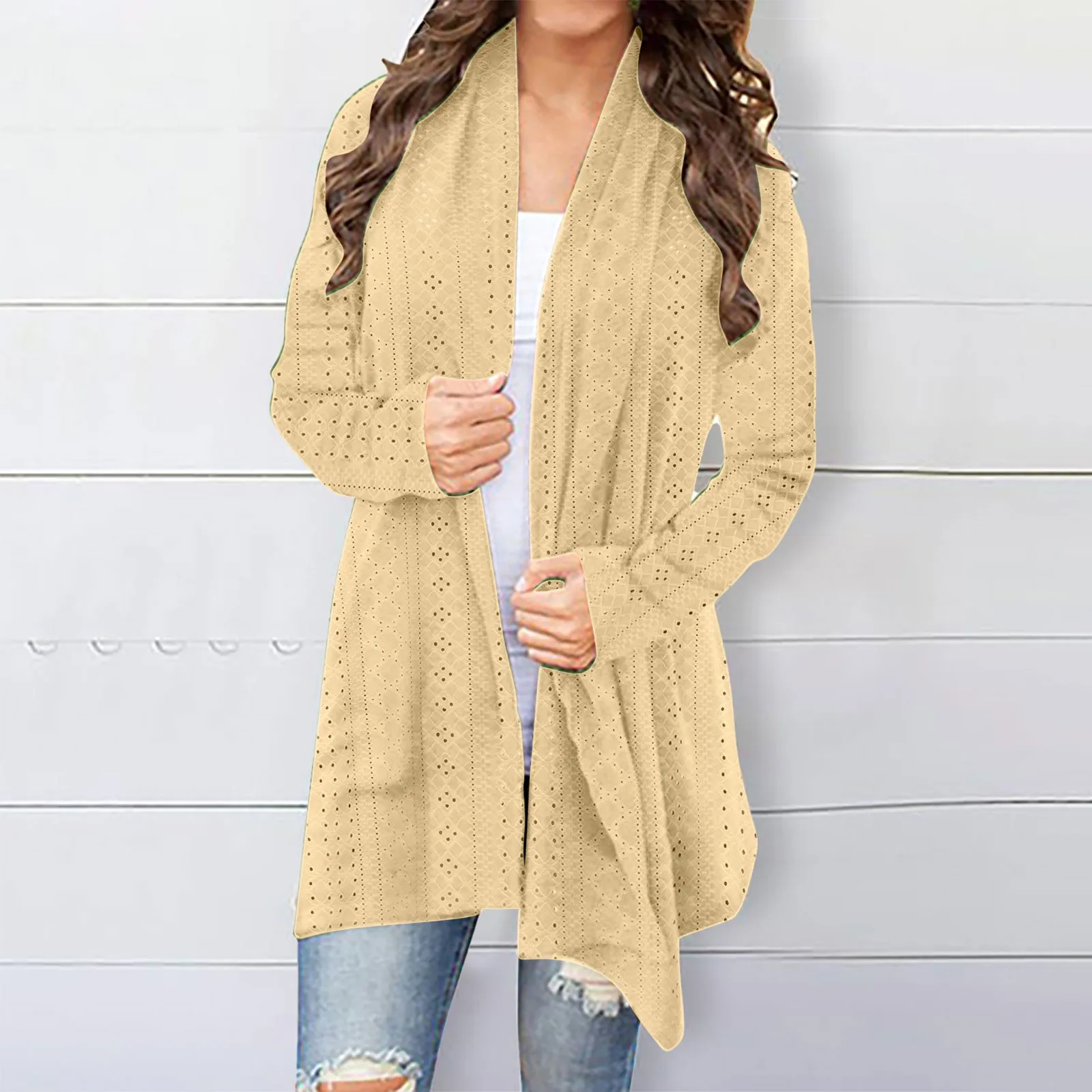 Women's Cardigan Sweater Fall Open Front Knit Oversized Cardigans Duster Coats with Pockets Warm Casual Simple Cardigan: S / Yellow