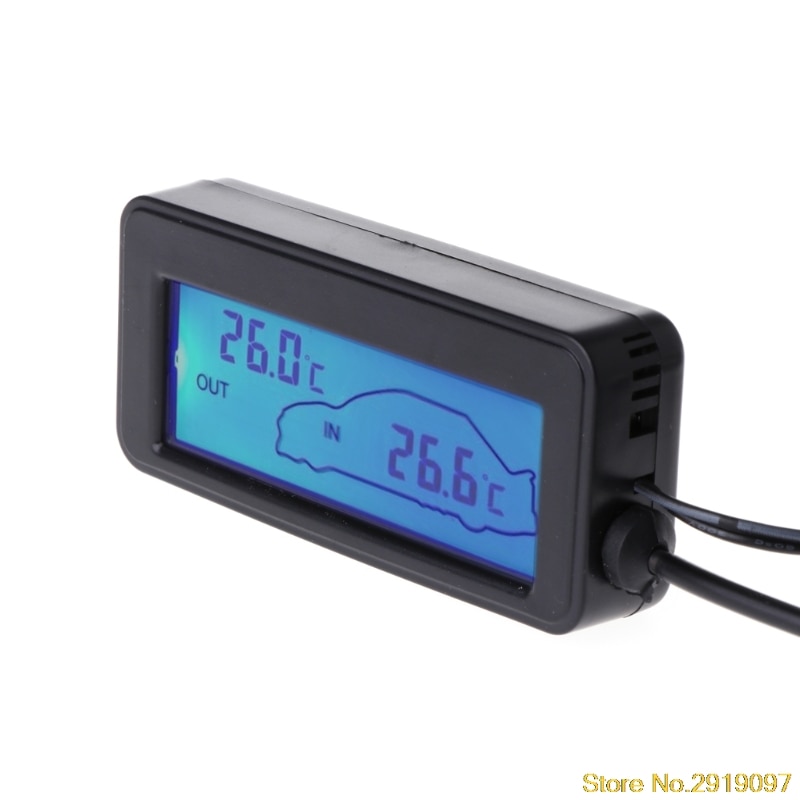 Car Inside Outside Thermometer LCD Display Indoor Outdoor Thermometer 12V Vehicles 1.5m Cable Sensor