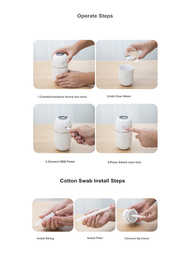 Usb-luchtbevochtiger, diffuser, 300ml ultrasone aroma-etherische olie-bevochtiger, thuis-aromatherapie-mistmaker, draagbaar