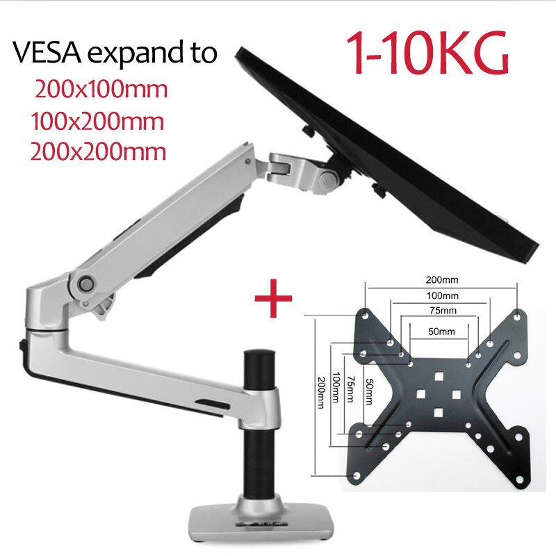 DL-8012 10&quot;-32&quot; LCD monitor wall mount bracket TV stand aluminum 360 rotate full motion pivot double stretchable arm 1-10kg: SILVER WITH adaptor