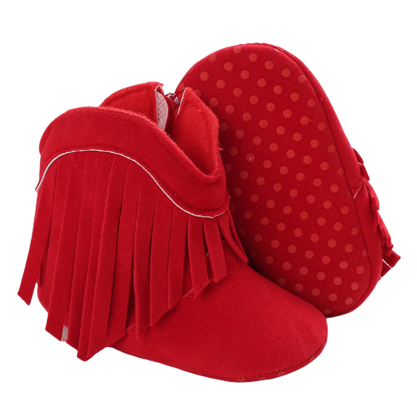 Bottes de neige pour filles, chaussures d'hiver à la , en coton, chaudes, avec pompon, pour bébés, premiers pas: Rouge / 7-12 mois