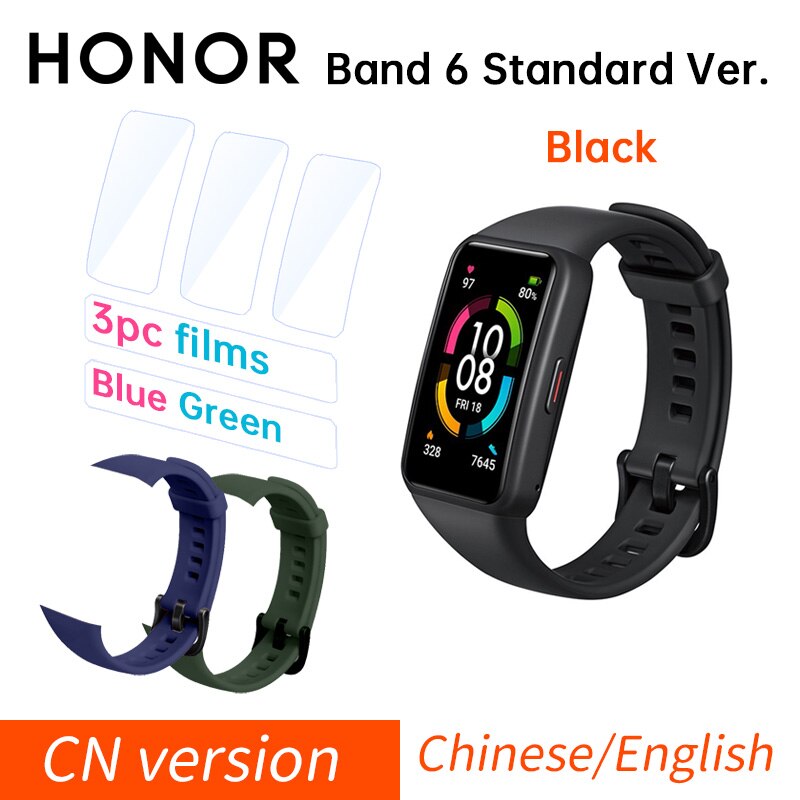 Honor Band 6 Global / CN Version Smartband Bracelet AMOLED Color Touchscreen Blood Oxygen SpO2 Heart Rate Sleep Swim Waterproof: CN Std Black blue g