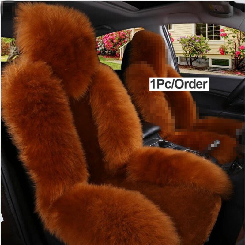 1 pièces 100% naturel fourrure australien en peau de mouton couverture de siège de voiture cheveux longs universel coussin siège de voiture protecteur fourrure housse de siège: 1pcs Red-brown