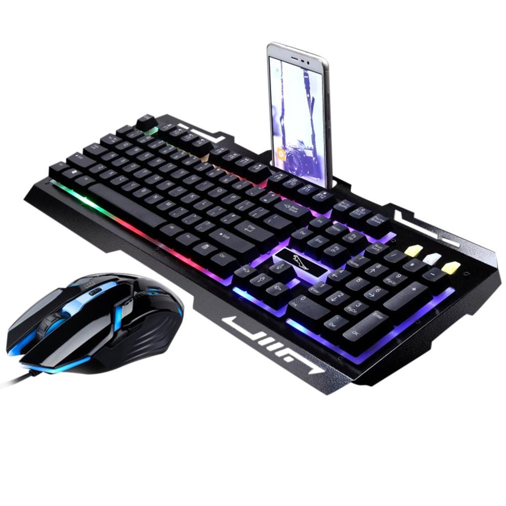 Black G700 Game Luminous Wired USB Mouse and Keyboard Suit With Rainbow Backlight LED Lights Mechanical Keyboard Gaming Mouse
