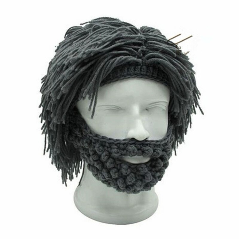 Festival unisexe tricoté moustache hiver Crochet chapeau neige visage masque casquette drôle perruque barbe créative laine chapeau: D