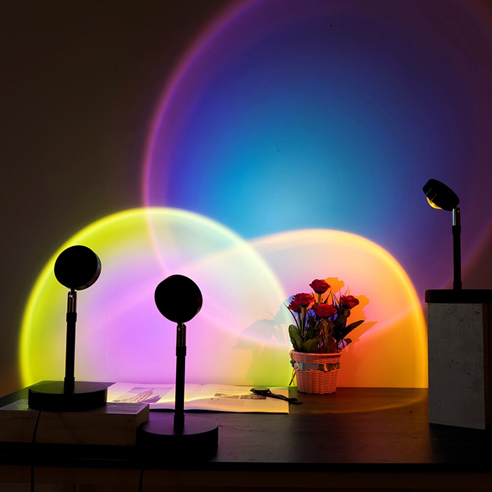 Lámpara de sol con lente, bombilla de luz de atardecer con filtro alto, lente nórdica, proyección de atardecer, decoración de dormitorio, proyector colorido