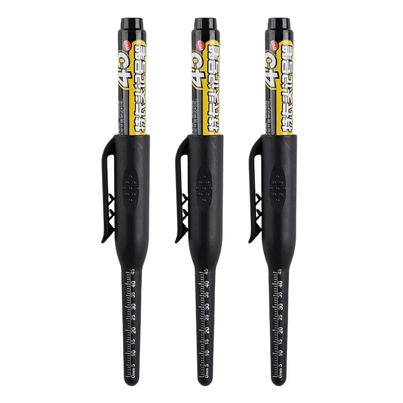 12-1 Uds. Rotuladores multiusos de 45mm de profundidad con agujeros, puntas largas, rotuladores impermeables para baño, carpintería, bolígrafos de carpintero de cabeza larga: Borgoña