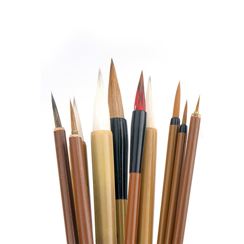 10Pcs Chinese Bamboo Calligraphy Brushes With Pen Curtain Set Writing Brush Tool Calligraphy Ink Art Painting Supplies