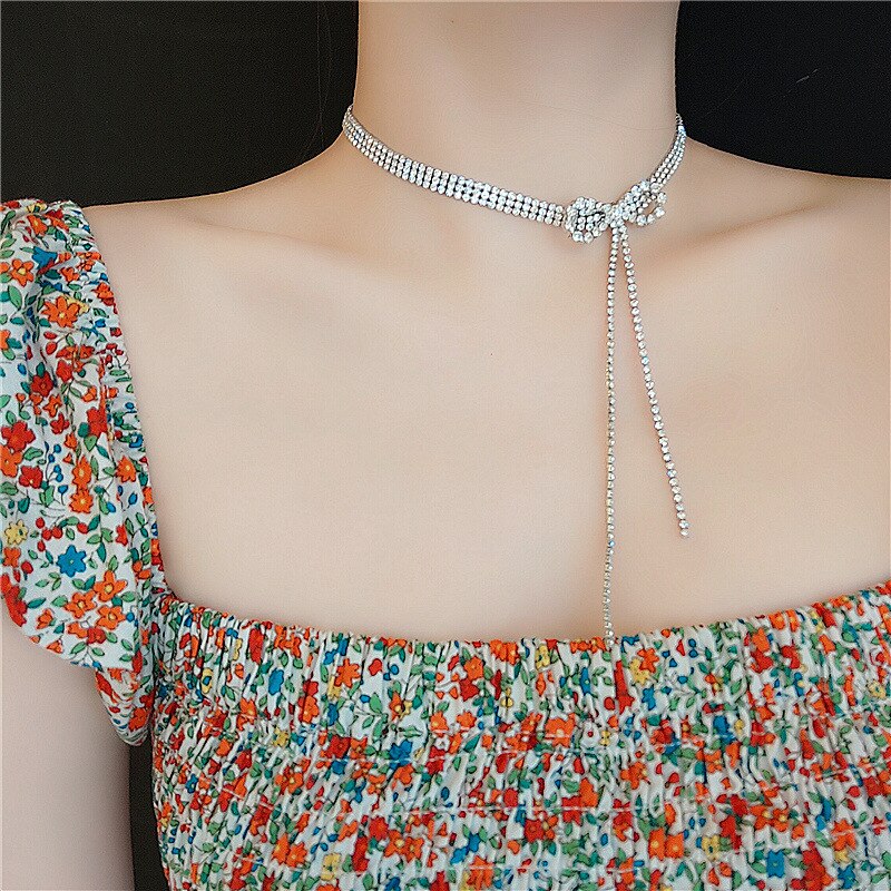 HZ Cool Rhinestone Shining Chocker Metal Personality Chain Cool Necklace For Women men Jewelry: 2