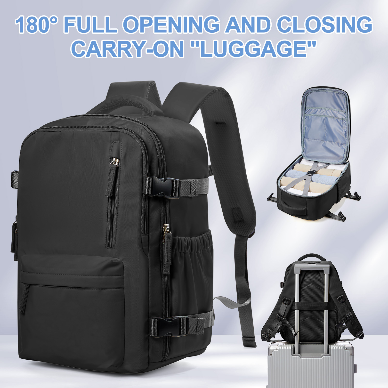 Travel Backpack Cabin Bag, Ryanair Backpack 40x20x25 Carry-Ons, Men Women 15.6 inch Laptop Backpack, Casual 40x28x17 Backpack: black