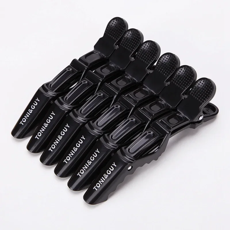 Pinces à cheveux en plastique, 6 pièces/lot, pinces de coiffure, Section griffe, pinces crocodile, barbier pour Salon de coiffure, accessoires pour cheveux: Black