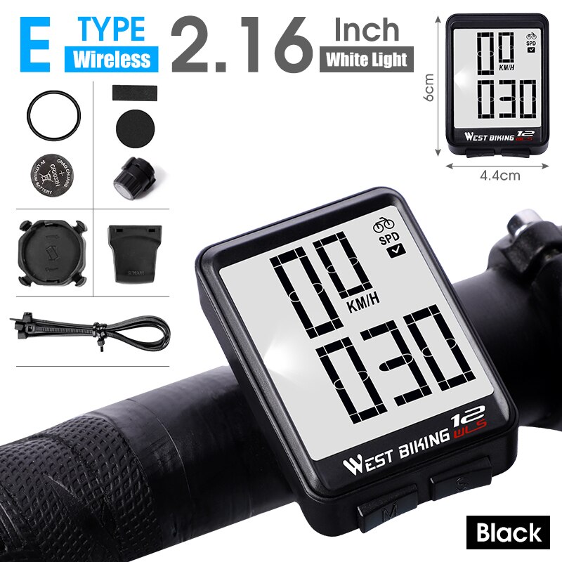 WEST BIKING-velocímetro de ciclismo, ordenador con pantalla grande de 2,8 pulgadas, resistente al agua, 20 funciones, inalámbrico y con cable, para bicicleta de montaña: E Wireless Black