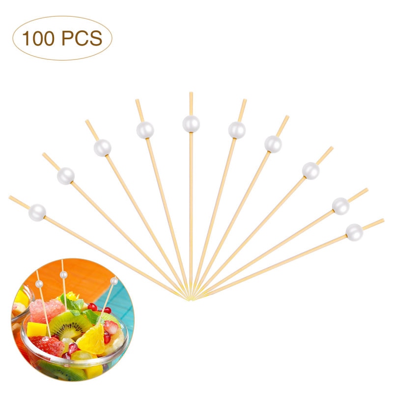 12cm 100 PCS Houten Tandenstoker Cocktail Voedsel Spies Picks Fruit Snack Vork Bamboe Sticks Parel Party Wedding Festival Levert