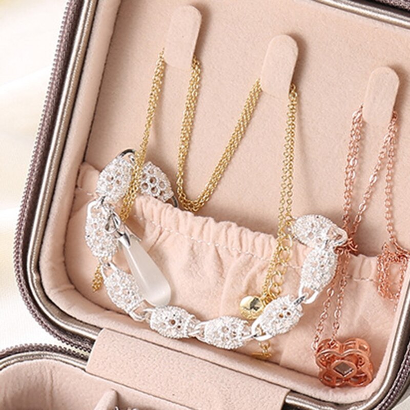 Protable Travel Leather Jewelry Box Organizer Display Earrings Ring Necklace Jewellery Zipper Storage Case Women Girls