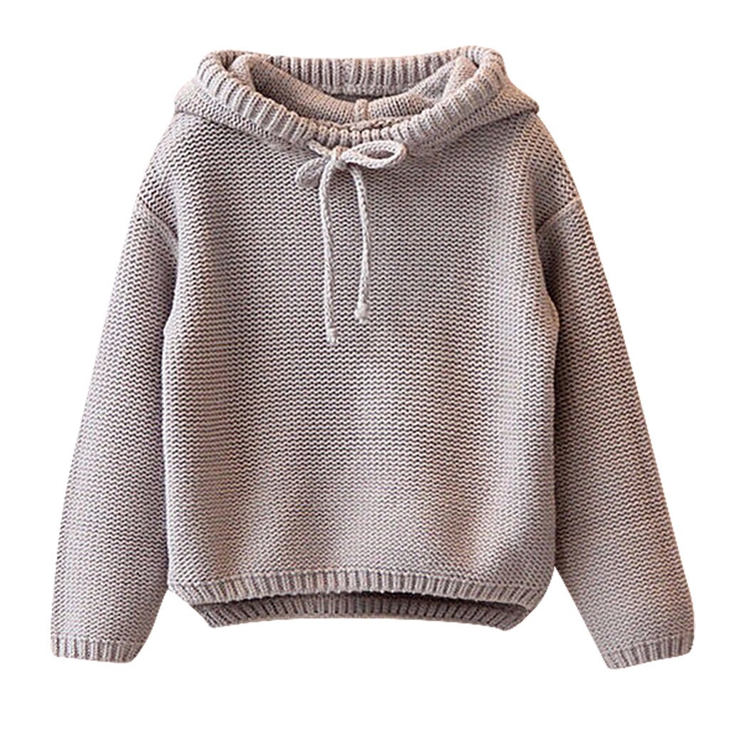 Maglie e Maglioni dei bambini Del Bambino Delle Ragazze Solido Con Cappuccio del Maglione Del Crochet Del Knit Magliette e camicette Maglione Lavorato A Maglia di Inverno di Autunno Del Bambino Maglieria outwear: Gray / 3T