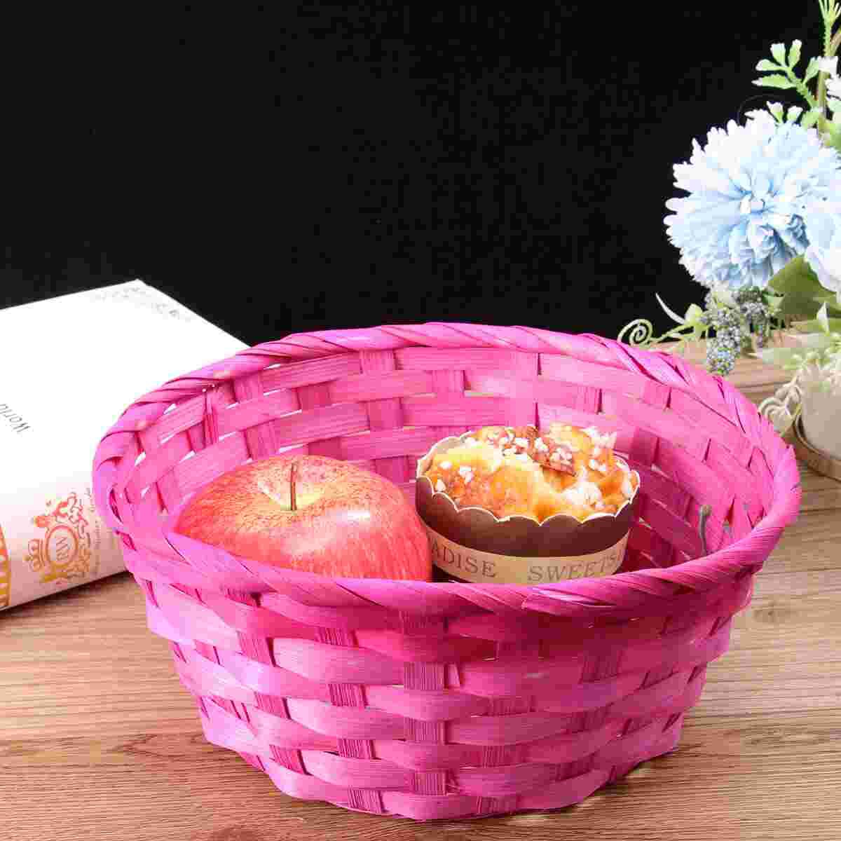 Snacks Basket Bamboo Woven Basket Easter Prop Oval Basket Exquisite Durable 1Pc Eggs Basket: Rosy