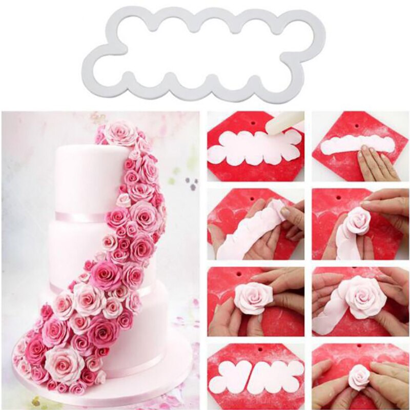 3 Stks/set Plastic Geïntegreerde Rose Mold Fondant Cake Koekjes Suiker Skin Printing Bloem Snijden Sterven Diy Bakken