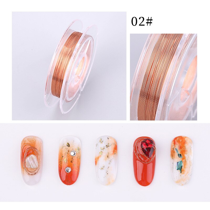 1 Roll Gold Silver Copper Wire Metal Alloy Nail Art Decorations DIY Handicrafts Ornaments Gold Silver Nail Decoration Tools: 02 Rose Gold