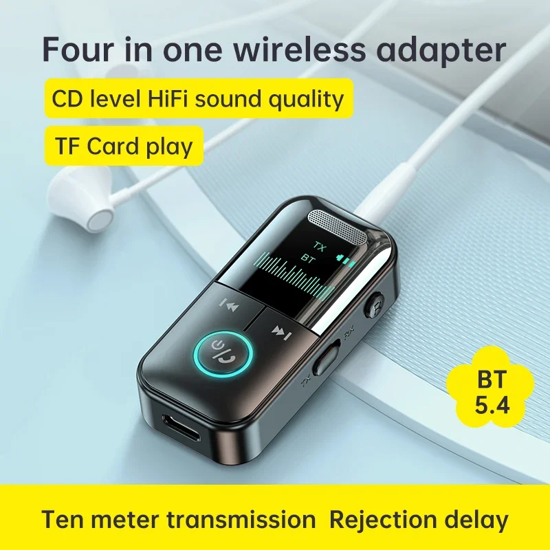 VIKEFON Bluetooth 5.4 Receiver Transmitter 3.5mm AUX TF Card Playback HiFi Wireless Audio Adapter With Mic LED Digital Display