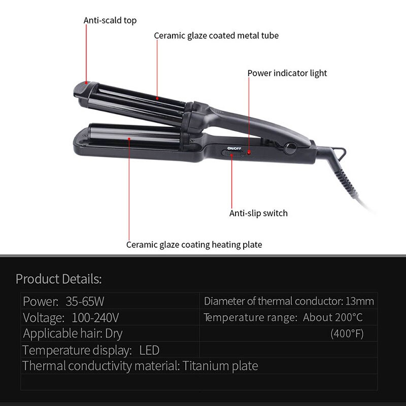 Rizador de cabello , Mini rizador de 3 barriles, rizador de cerámica, rizador de cabello mágico, pinzas rizadoras, rizador de cabello, rizadora varita, herramientas de peluquería