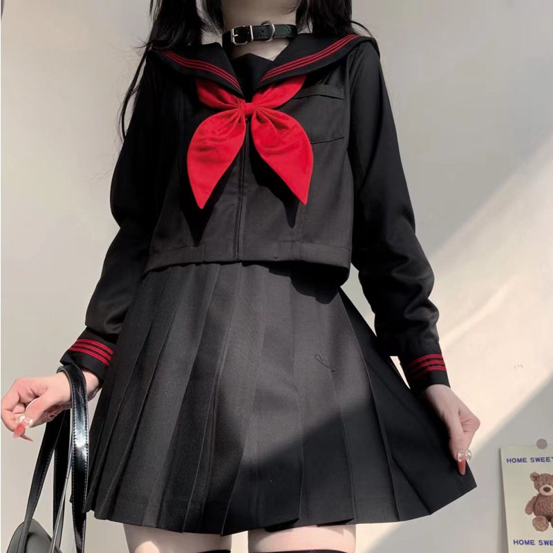Japan echte Schuluniform Anzug Seemann JK Basic Cartoon Mädchen Marine Seemann Uniform schwarz setzt Marine Kostüm Frauen Mädchen Kostüm