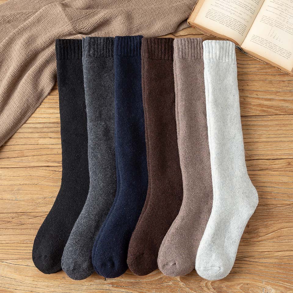 Winter Men's Knee Wool Long Socks Thick Warm Harajuku Retro Compression High Male Sock 3 Pair