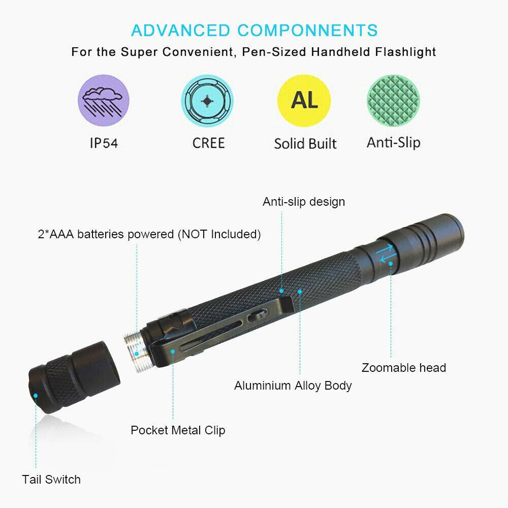 COSMOING Zoomable 395nm UV Light Penlight Blacklight Scalable Clip Pen Light Flashlight