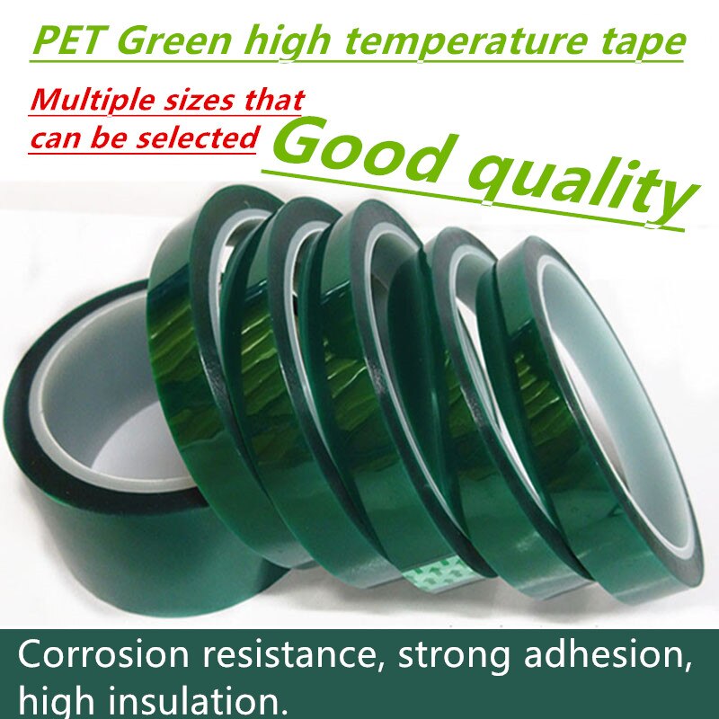 8mm X 33 m hittebestendige PET Hoge Temperatuur Groene Masking Afscherming Tape voor PCB Solder Plating isolatie Bescherming