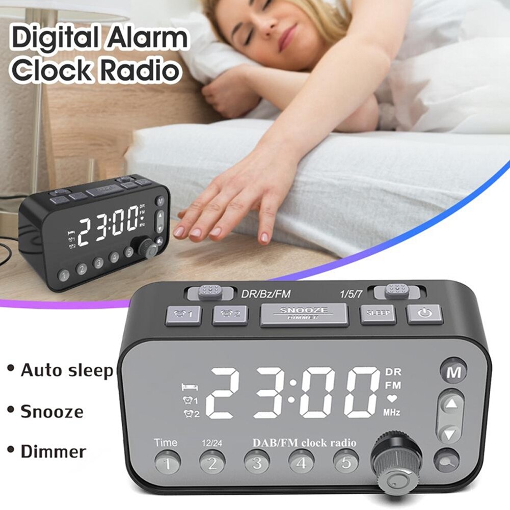Home Office LED Display Large Screen Living Room Sleep Timer Travel Digital Alarm Clock DAB FM Radio Multifunctional Dimmer