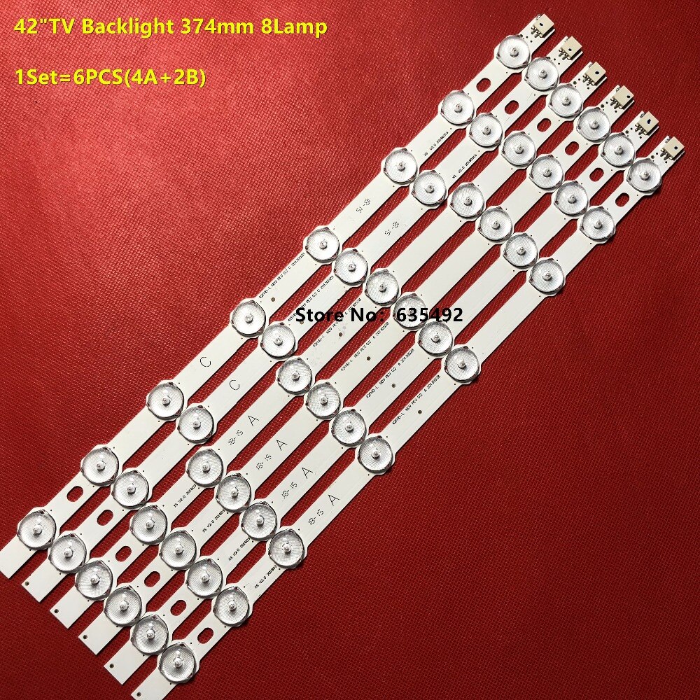 6 stuks 374mm 8 led-achtergrondverlichtingsstrip voor hitachi 42 " tv innotek 42 fhd-l ndv rev 0.2 42 hxt 12u ves 420 undl -n01 42 hxt 12u led 42 f 7275